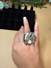 Load image into Gallery viewer, Silver and Turquoise Indian head - adjustable

