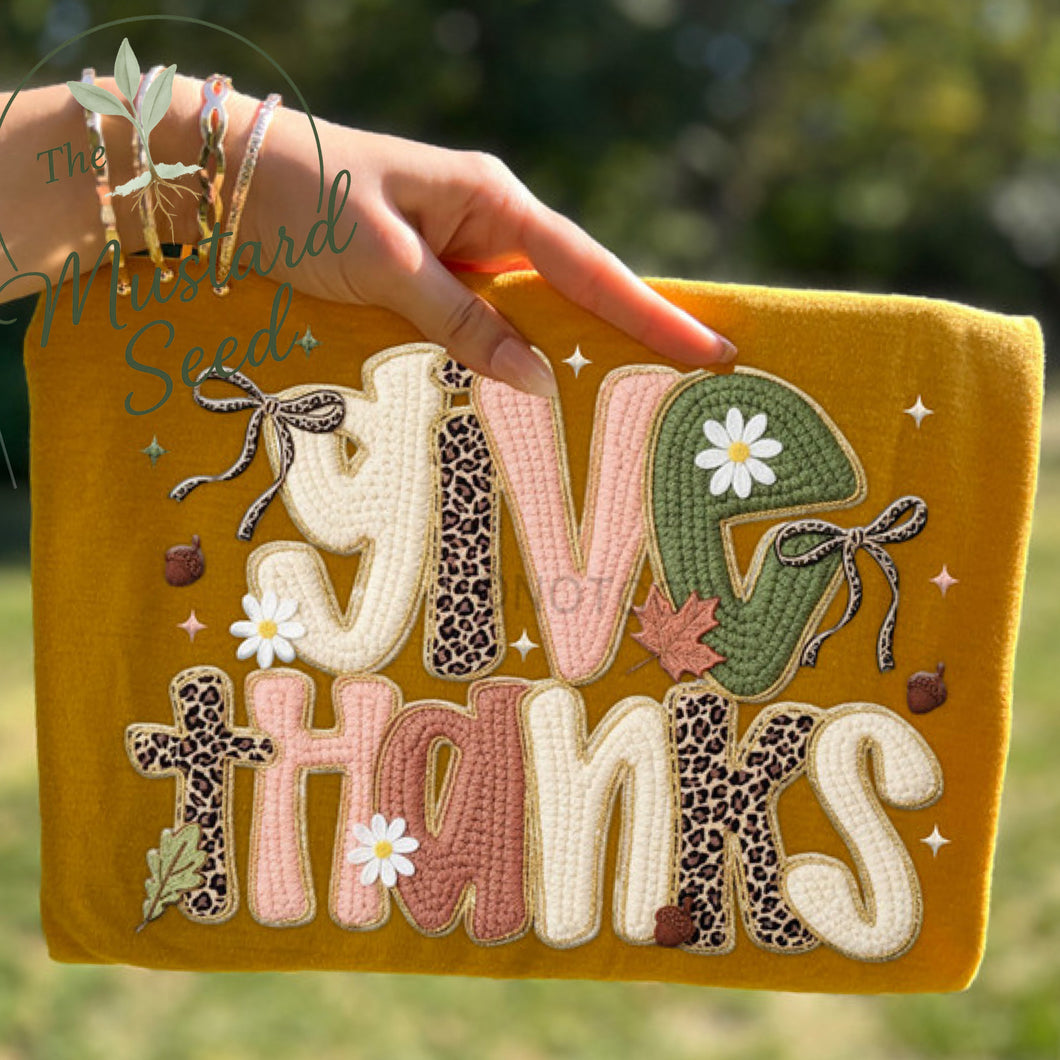 Faux yarn give thanks