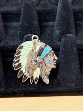 Load image into Gallery viewer, Silver and Turquoise Indian head - adjustable
