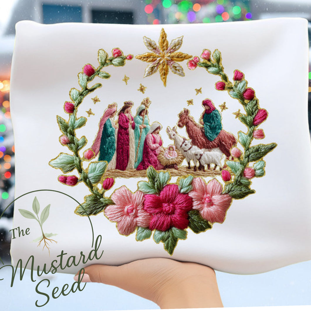 Faux embroidery nativity scene