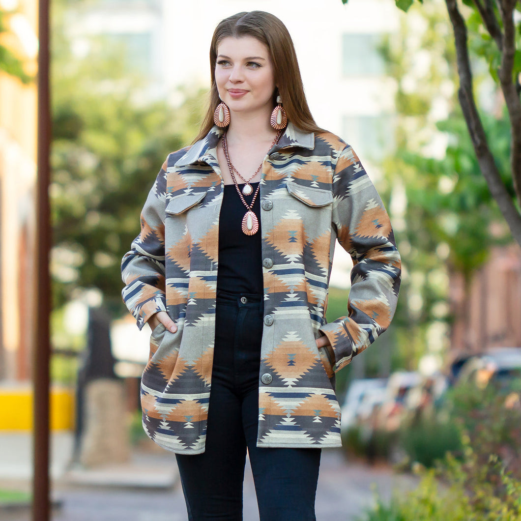 Aztec Print Shacket with Pockets